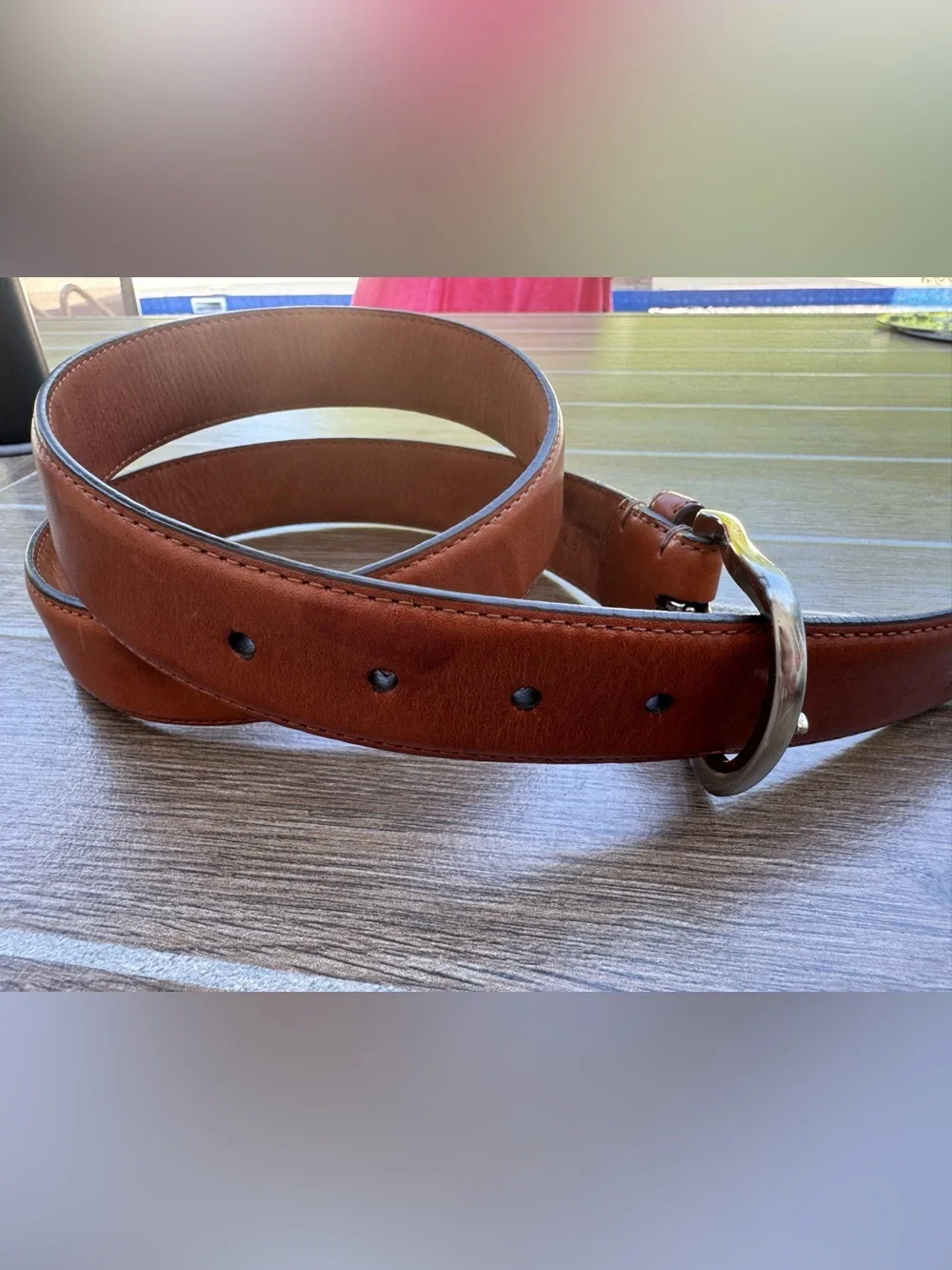 Cole Haan Brown Leather Belt with Polished Silver Buckle Mens 34
